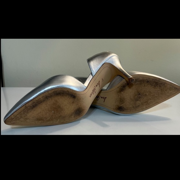 SAM EDELMAN Teresa Slip On Shoe Heel Leather 3” Silver Party 6.5 US. - Picture 10 of 10